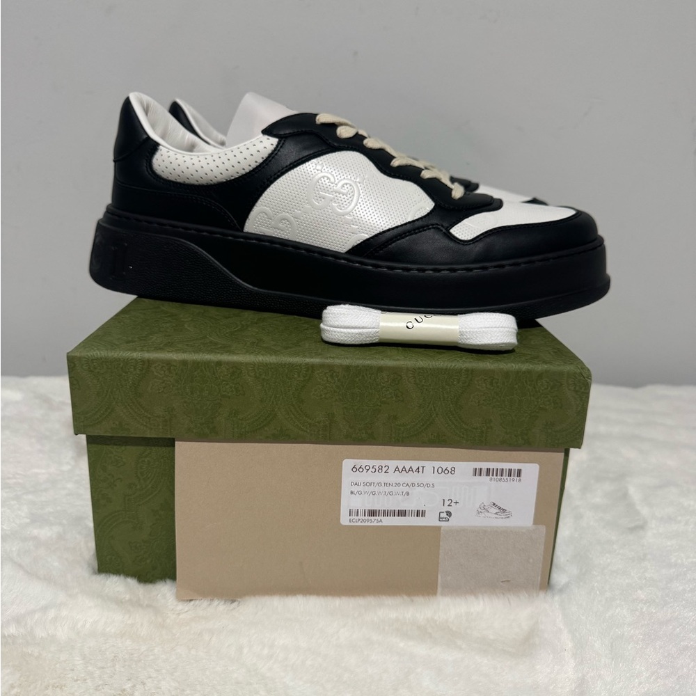 Gucci Men’s Black & White Platform Leather Sneakers - Picture 8 of 8